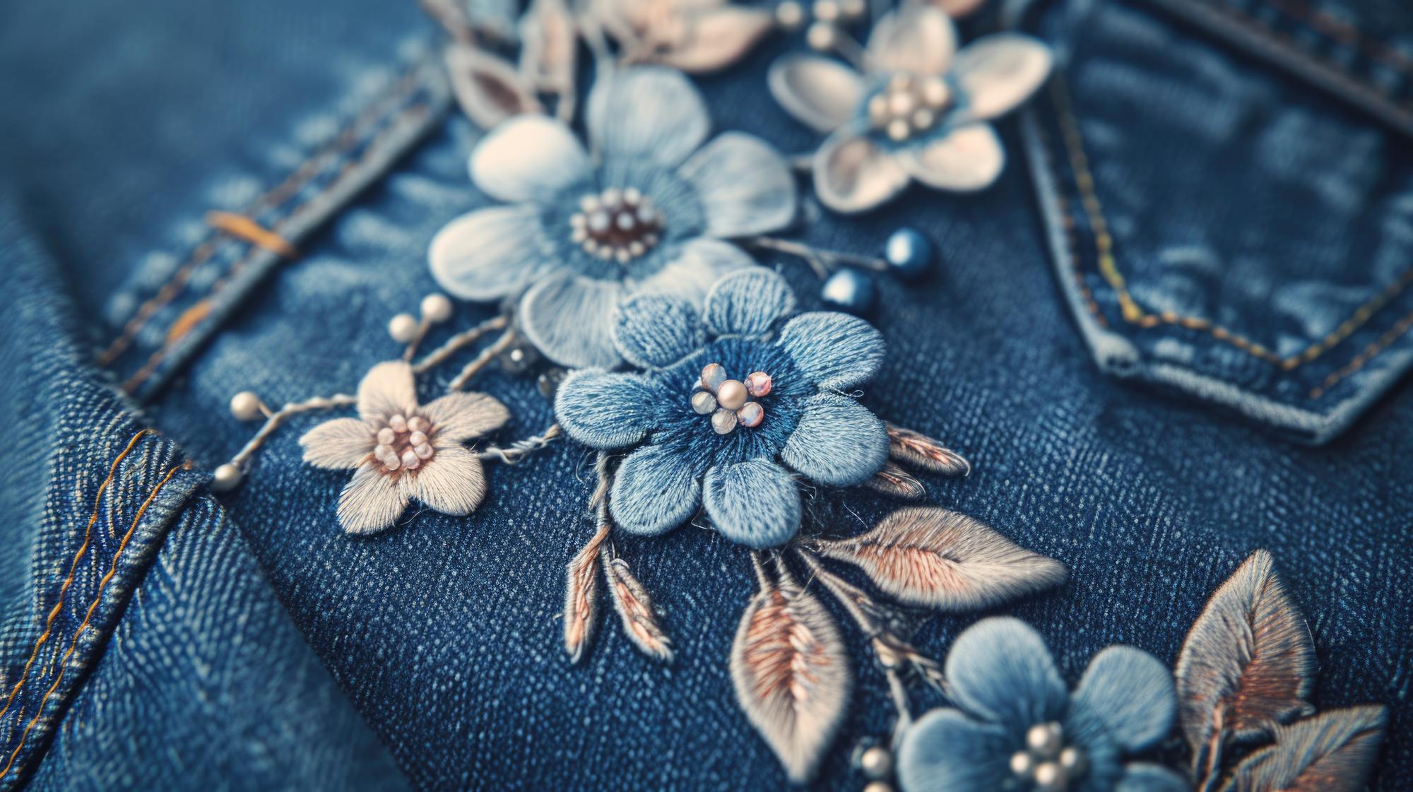 Piccolo ricamo floreale su tasca di jeans